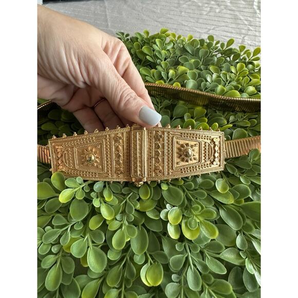 VTG Accessocraft N.Y.C. Stretch Waist Belt Gold Tone Double 23”-30” Small Medium main image 6